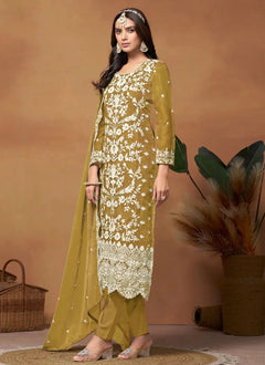 Radiant Mustard Pakistani Plus Size Suit in Organza with Embroidery Work