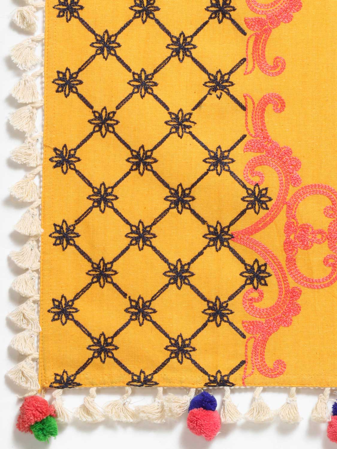 Mustard Temple Design Embroidered Linen Festive Dupatta