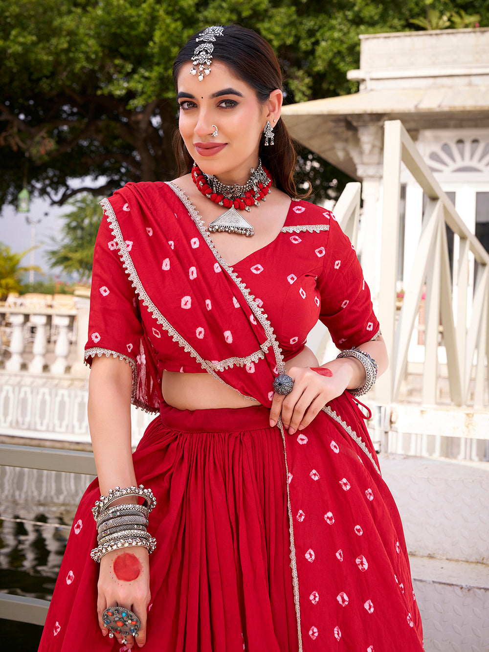 6-Meter Flair Red Traditional Lehenga