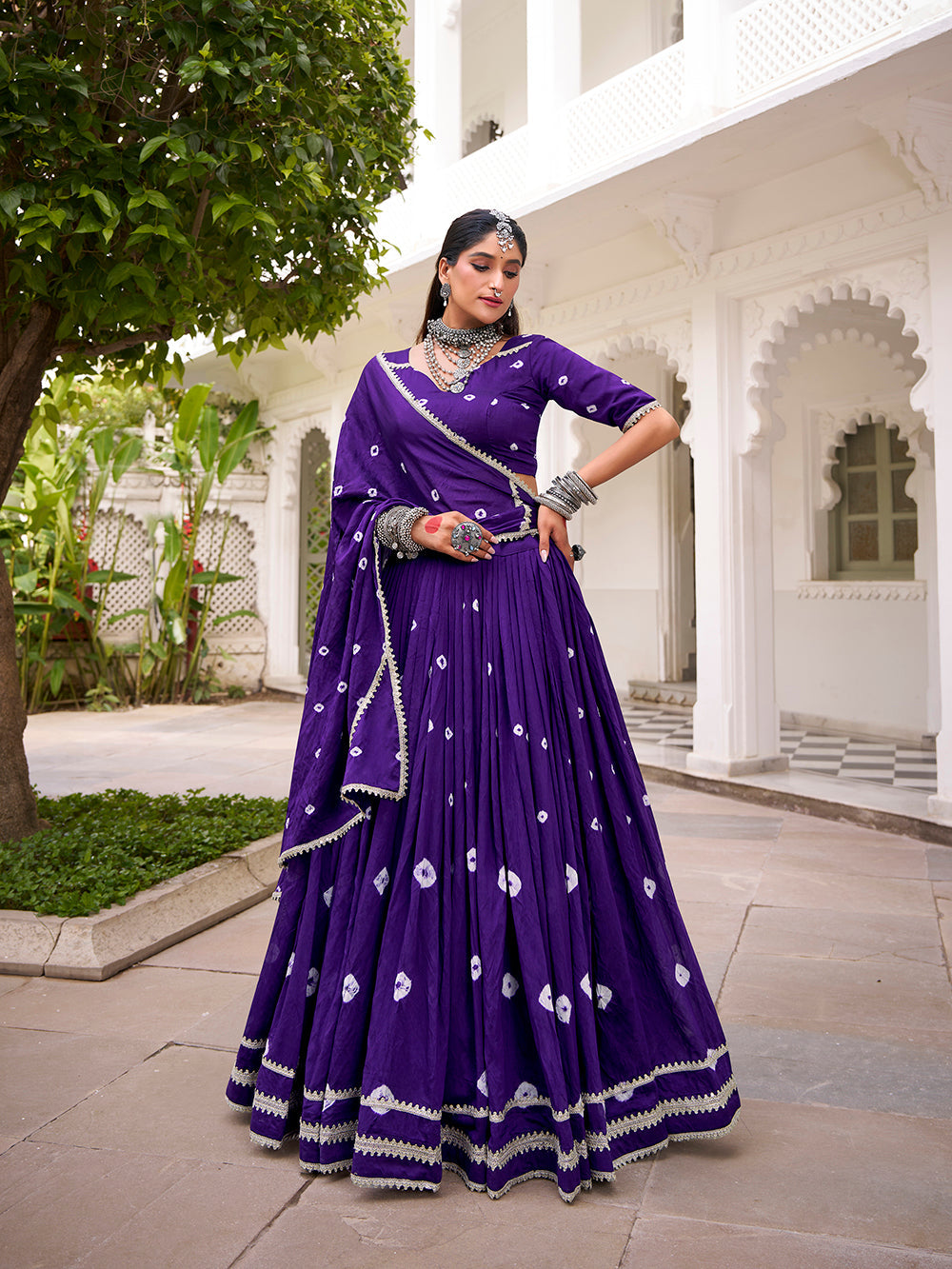 Purple Bandhej Chanderi Chaniya Choli