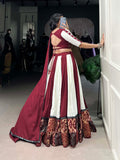 Maroon Color Plain And Printed With Paper Mirror Work Rayon Lehenga Choli