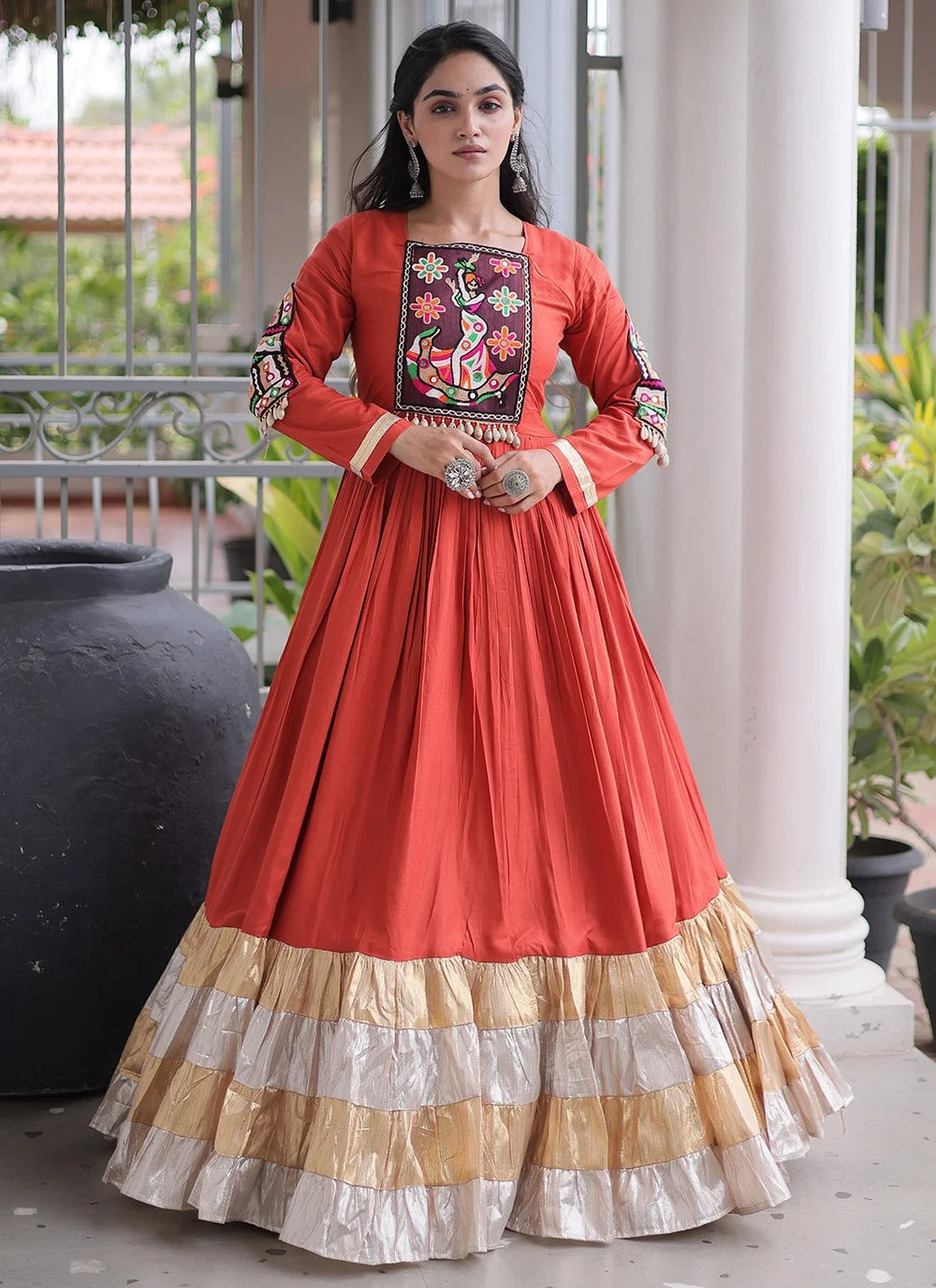 Kutchi Gamthi Garba gown with Zari Patta detailing and full sleeves