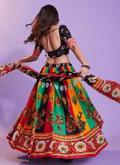 Navratri Lehenga Choli Set in Multi Color Cotton with Hand Block 