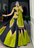 Navratri Special Cotton Readymade Lehenga Choli In Black and Green