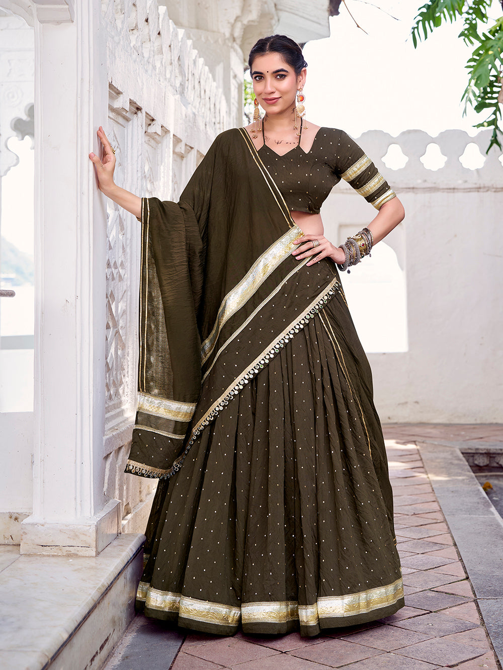 Mehendi chanderi zari weaving lehenga choli