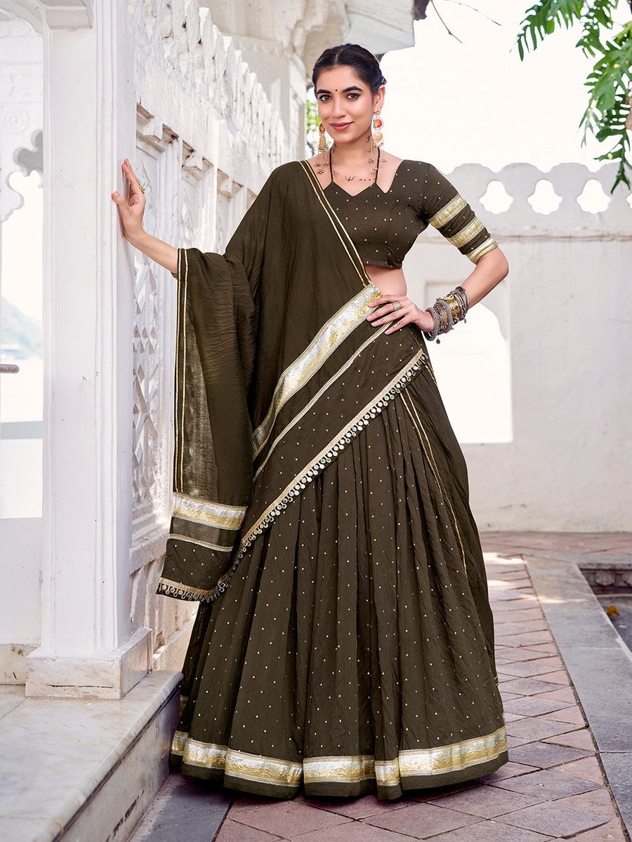 Mehendi chanderi zari weaving lehenga choli