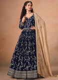 Navy Blue Faux Georgette Floor Length Anarkali Suit