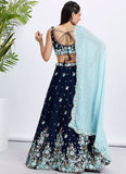 Navy Blue Bridesmaid Lehenga for Sister's Wedding with Sequins and Embroidery Work