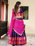 Navy Blue Color Weaving Work With Paithani Concept Cotton Silk Lehenga Choli