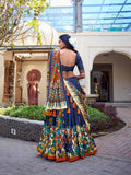 Navy Blue Color Kalamkari Print With Foil Work Tussar Silk Lehenga Choli