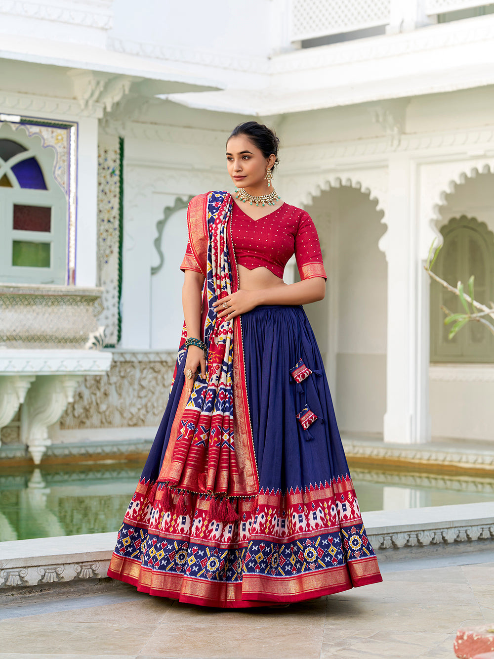 Foil work Tasar silk festive lehenga