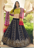 Navy Blue Georgette Sequins Embroidery Work A Line Lehenga