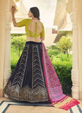 Navy Blue Georgette Sequins Embroidery Work A Line Lehenga