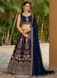 Navy Blue Georgette Zari Sequins Work Party Wear Lehenga Choli