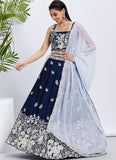 Navy Blue Engagement Lehenga with Sequins Embroidery