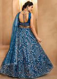 Flowy navy blue net lehenga with elegant full silhouette