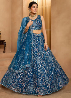 Navy blue net lehenga for cocktail and evening functions