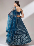 Navy Blue Net Party Wear Lehenga with Zarkan and Mirror Sequins Work