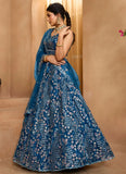 Cutwork hemline detail on navy blue net lehenga