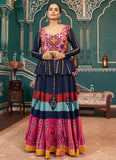 Navy Blue Poly Maska Silk Navratri Trendy Chaniya Choli with Mirror Work