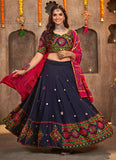 Navy Blue Rayon Mirror and Embroidery Navratri Lehenga Choli