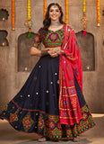 Navy Blue Rayon Mirror and Embroidery Navratri Lehenga Choli