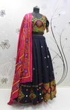 Navy Blue Rayon Mirror and Embroidery Navratri Lehenga Choli