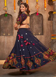 Navy Blue Rayon Mirror and Embroidery Navratri Lehenga Choli