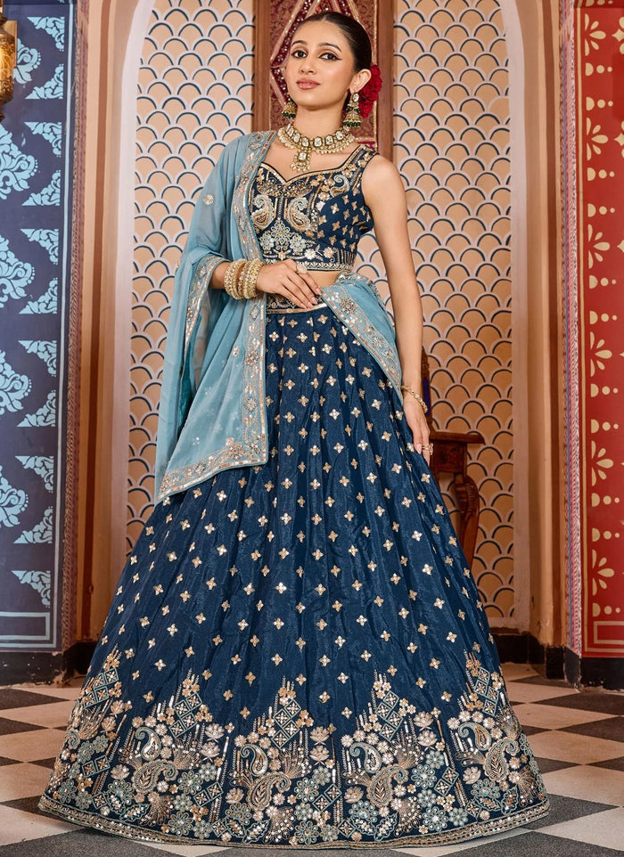 Royal Navy Blue Tissue Silk Lehenga for Wedding Functions
