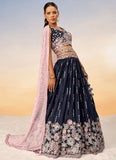 Navy Blue Satin Engagement Lehenga with Sequins and Belt