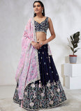 Navy Blue Sequins and Zarkan embroidery Wedding Lehenga Choli