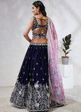 Navy Blue Sequins and Zarkan embroidery Wedding Lehenga Choli