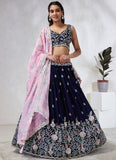 Navy Blue Sequins and Zarkan embroidery Wedding Lehenga Choli