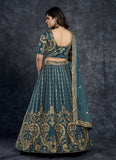 Navy Blue Silk Diamond, Zari, Thread & Sequins Embroidery Work Lehenga