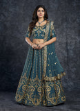 Navy Blue Silk Diamond, Zari, Thread & Sequins Embroidery Work Lehenga