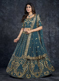 Navy Blue Silk Diamond, Zari, Thread & Sequins Embroidery Work Lehenga