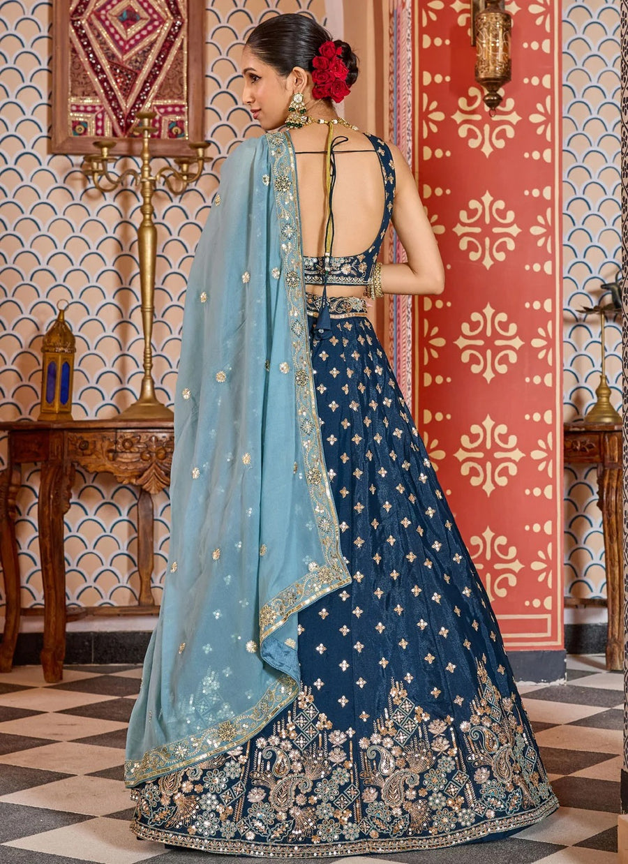 navy blue reception lehenga
