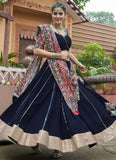 Navy Blue Viscose Rayon Embroidered Mirror Work Navratri Lehenga Choli