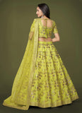 Neon party wear silk Zari And Sequins embroidered Lehenga