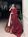 Maroon Color Plain And Printed With Paper Mirror Work Rayon Lehenga Choli