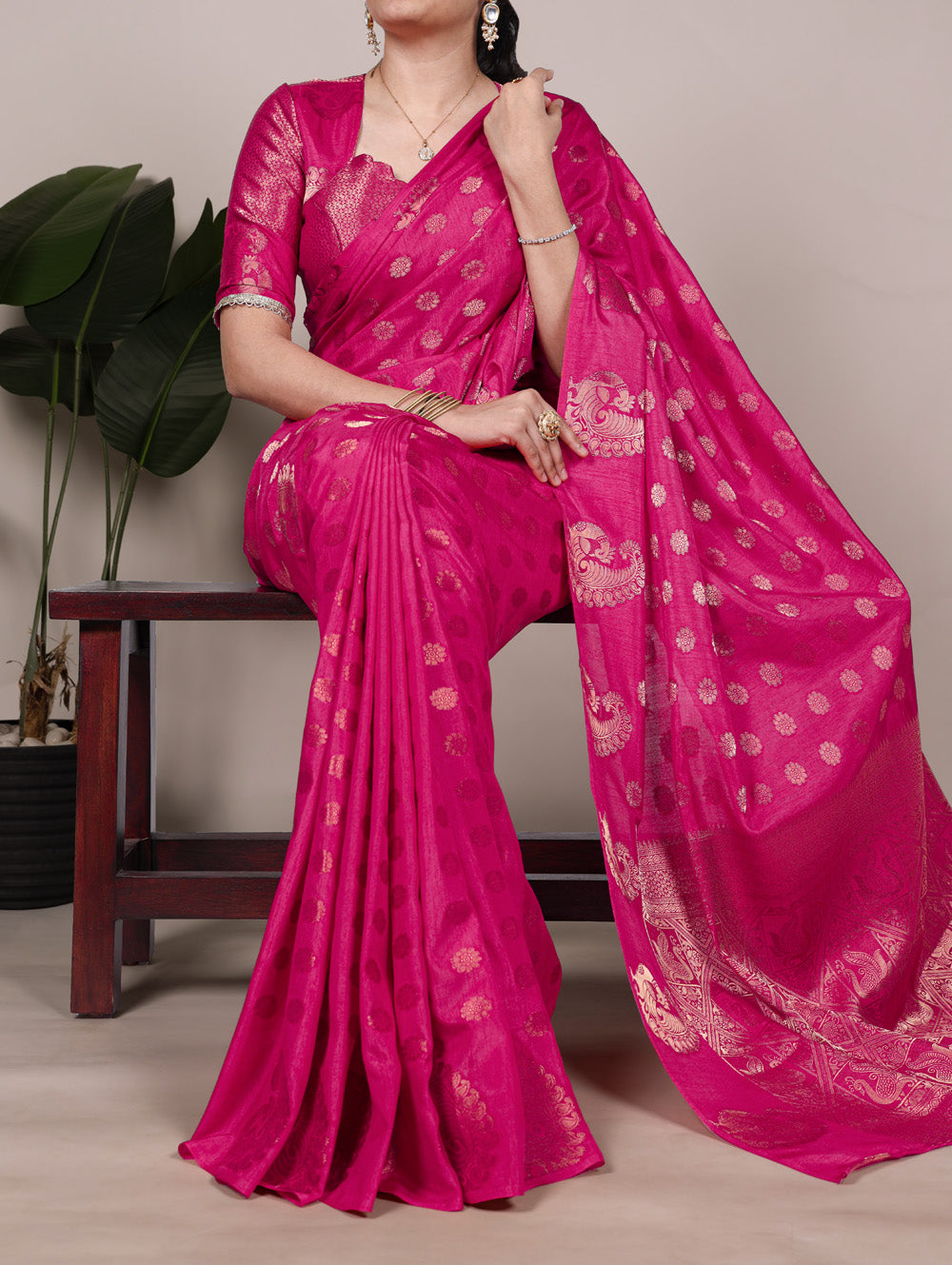 pink roop silk saree with zari weaving