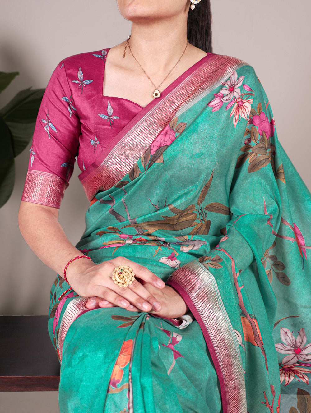Tussar silk saree with pink blouse