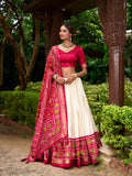 Red Color Patola Print With Tussar Silk Lehenga Choli