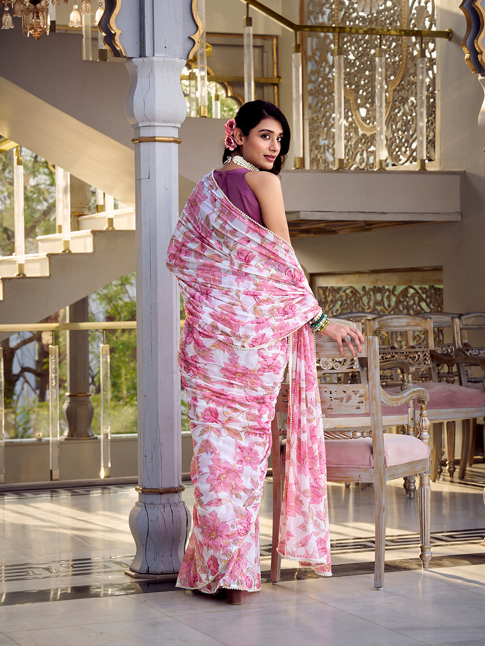 Elegant floral saree for daytime events
