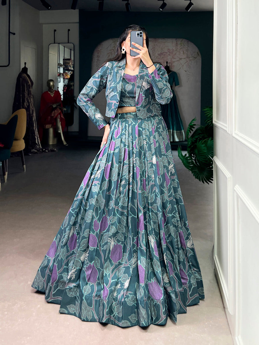 Teal Blue Color Tasar Silk Co-ord Set