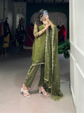 Olive Green Color Sequins And Thread Embroidery Work Gold Coin Salwar Suit