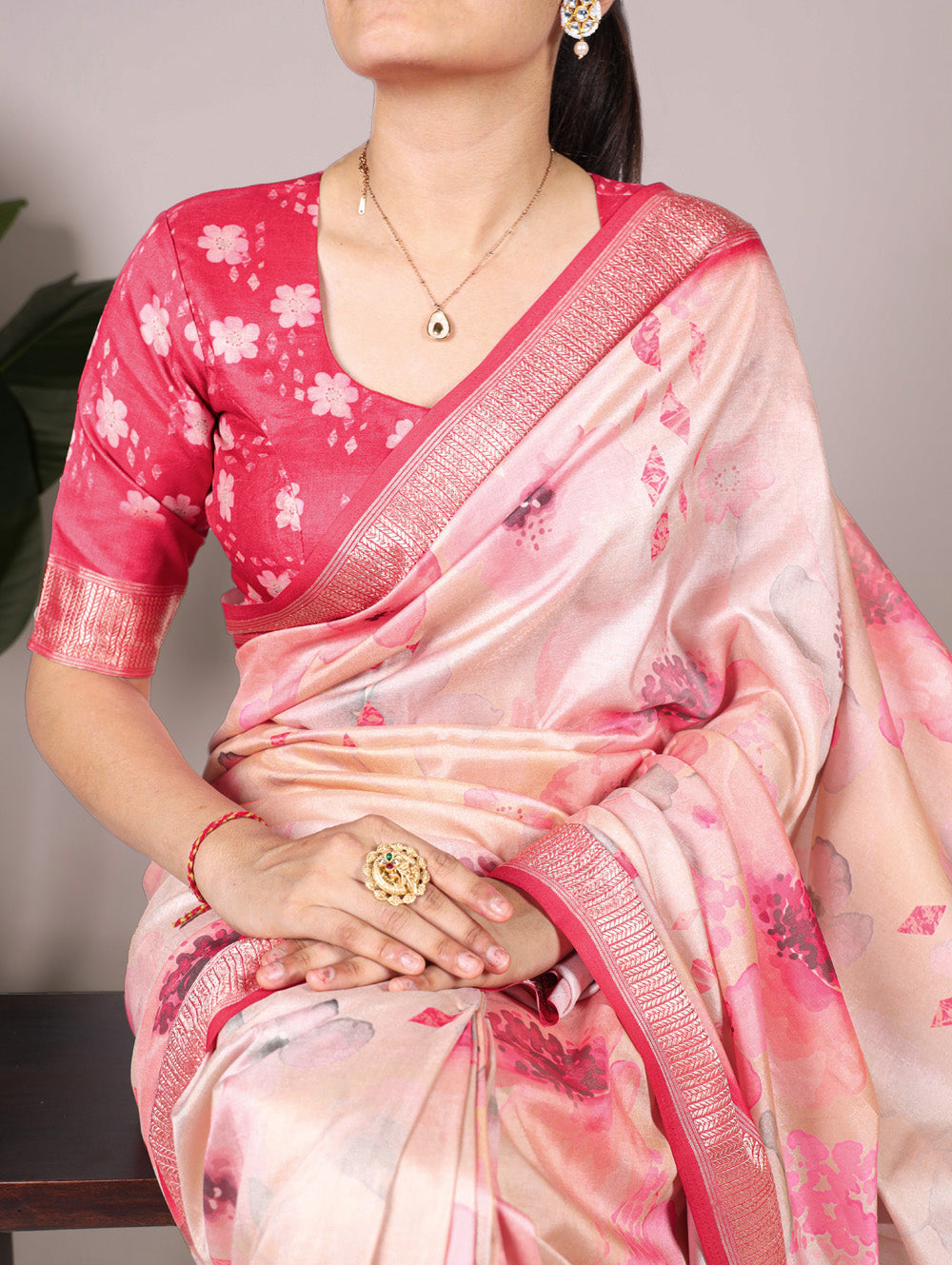 Tussar silk saree with pink blouse