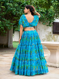 Sky Blue Color Floral Print Chiffon Co-ord Set Chaniya Choli