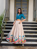 Off White Color Floral Printed Tussar Silk Co-ord Set Lehenga Choli