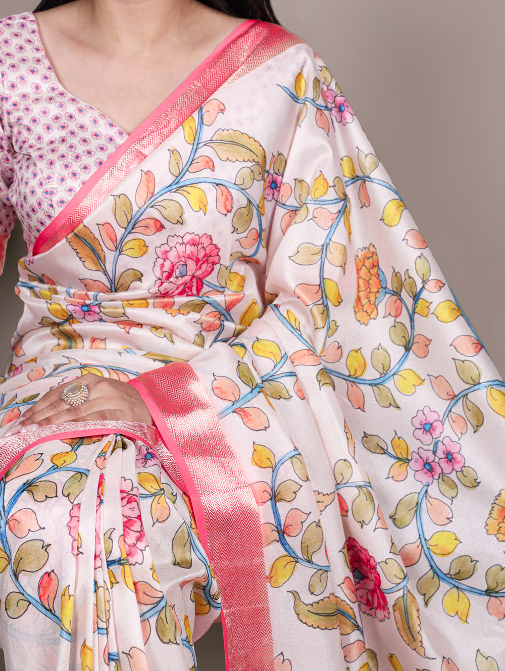 Tasar silk saree with viscose border